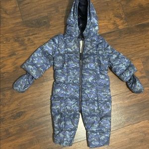 BURBERRY BLUE CAMO 18M INFANT HOODED SNOWSUIT WITH DETACHABLE MITTENS